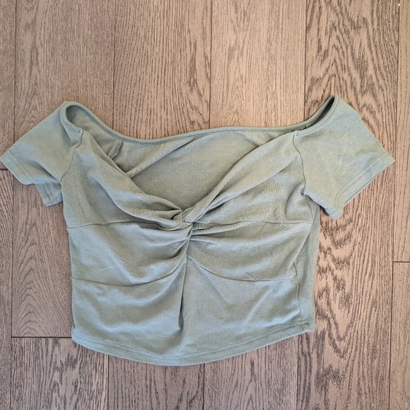 Cider Twist Front Crop Top Off Shoulder - Picture 4 of 5